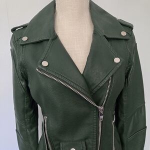 Blank NYC Green Leather Moto Jacket Asymmetrical Zipper